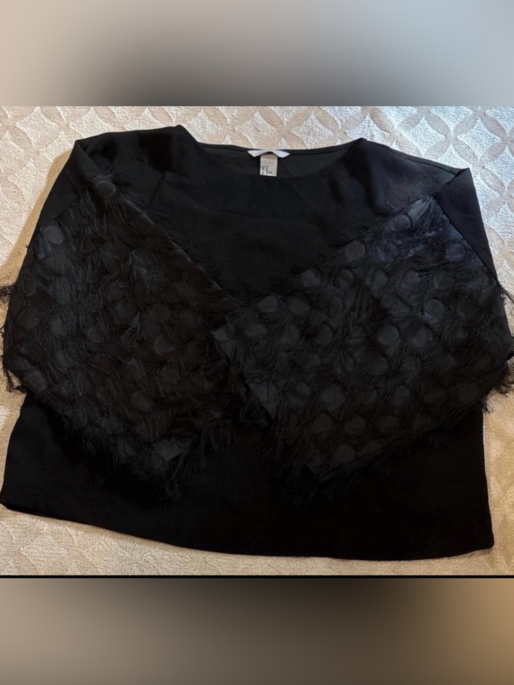 H&M Black Women's Faux-Fur Dot Sleeve Top